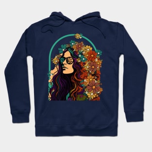 Hippie Style Girl And Colorful Flower Garden Retro Aesthetic Hoodie